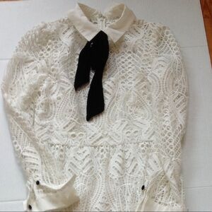 Temperlley London White Lace Ruffle Dress Black